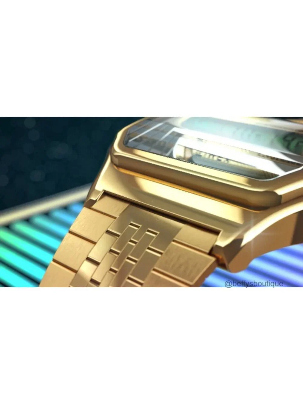 Retro Digital Quartz Watch - Gold-Tone Stainless Steel Bracelet